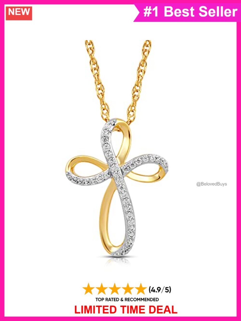10K Yellow Gold Cross Pendant Necklace 1/10 CTW Natural Diamond 18" Rope Chain
